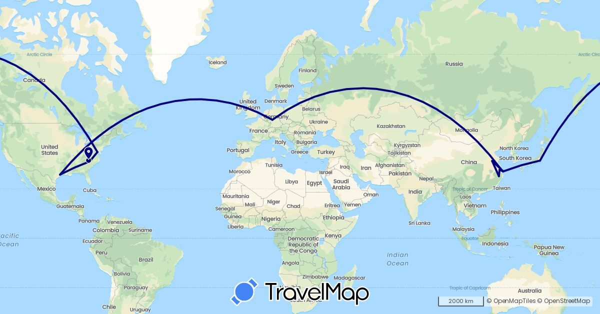TravelMap itinerary: driving in China, Germany, Japan, United States (Asia, Europe, North America)